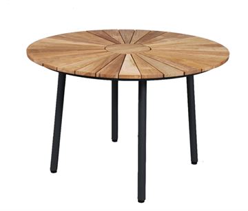 Teak ø110 cm Havebord med antracitgråt stel.